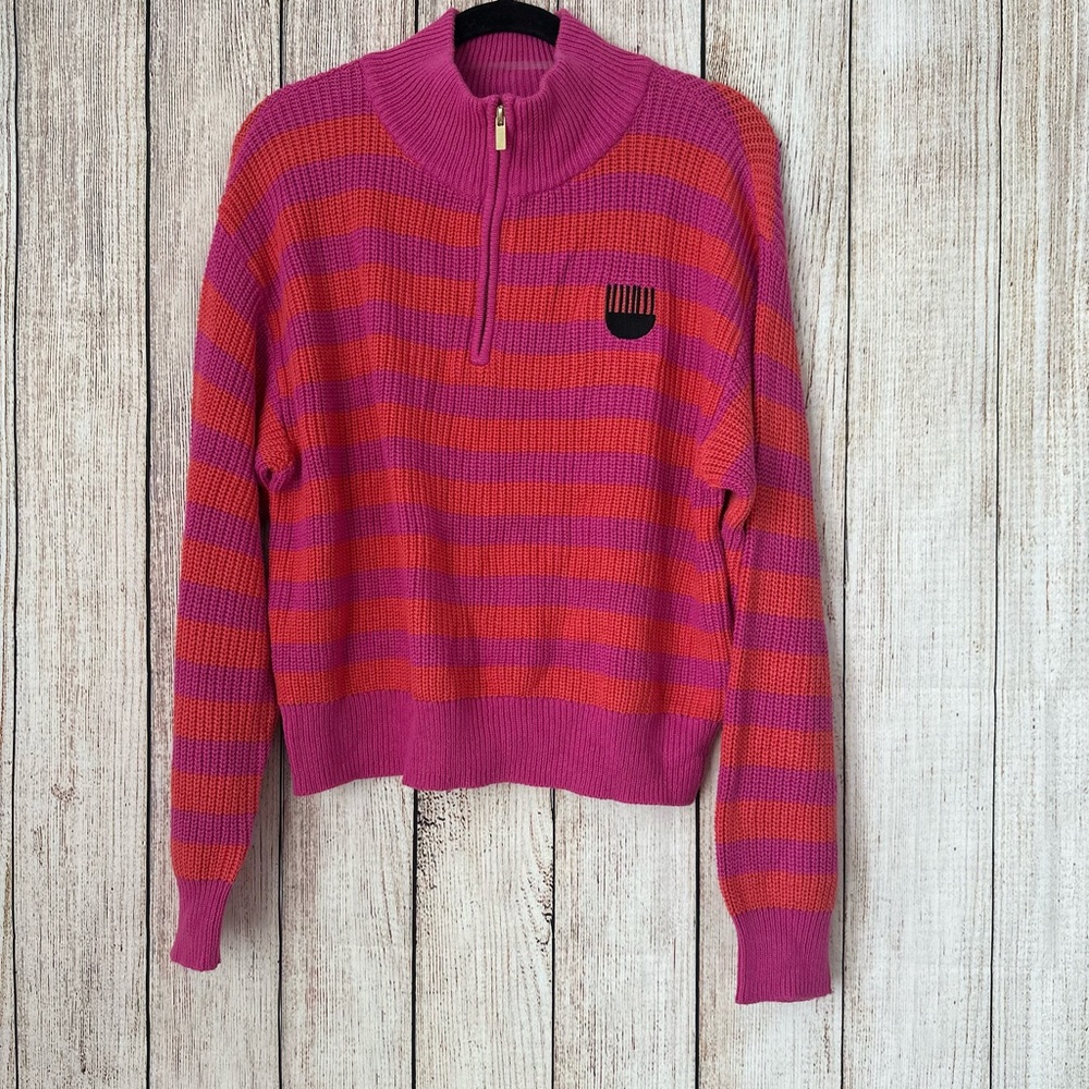 Striped Pink and Orange Women's Turtleneck Sweater